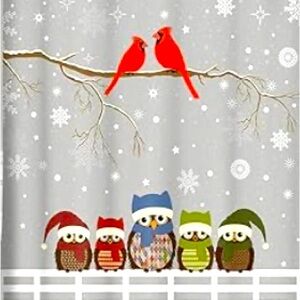 Shower Curtain Owl/Cardinal Winter Scenery- 72L x 72W - Polyester Waterproof